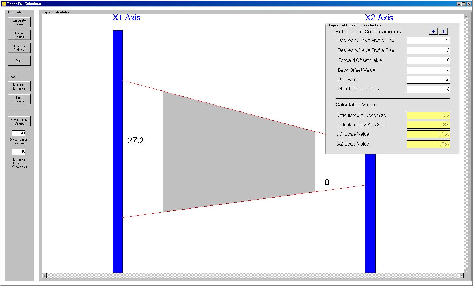 FoamWorks 4.0 Tapered Cut Calculator